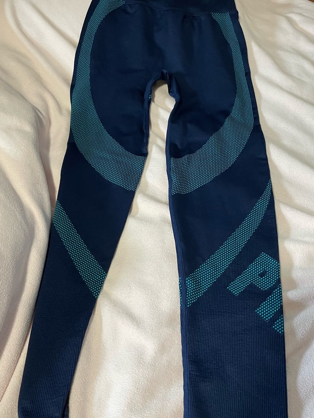 PINK Victoria's Secret Navy Leggings with Teal Dot Accents